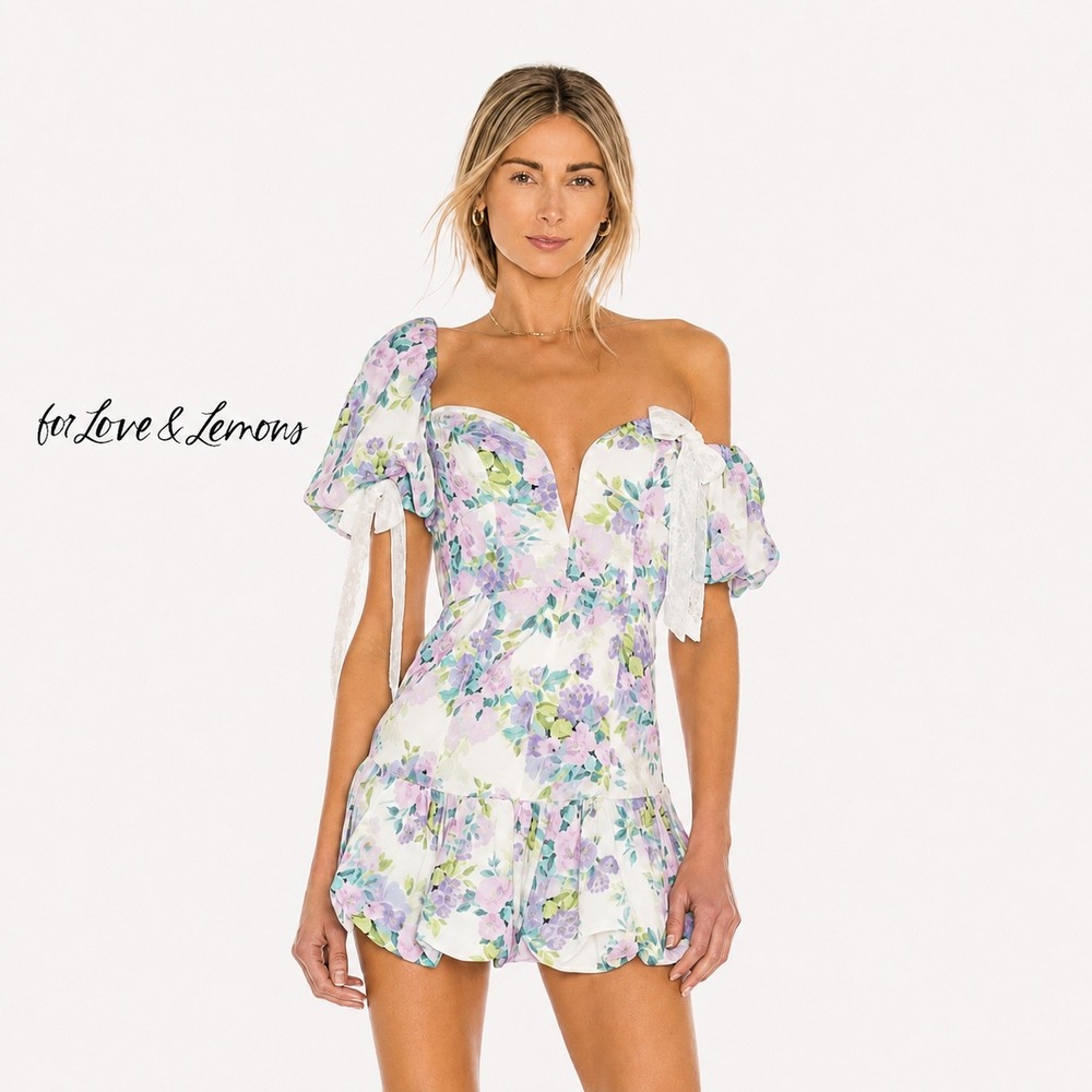 For Love & Lemons White Floral Mini Dress